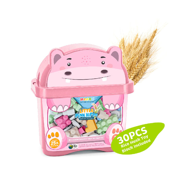 MIJOY Animal Storage Box with 30pcs Rice Husk Toy Blocks - Pink Hippo