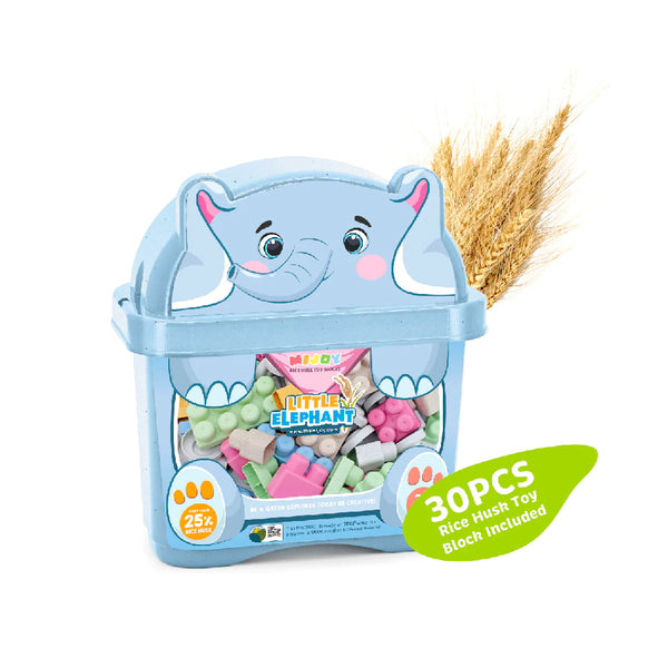 MIJOY Animal Storage Box with 30pcs Rice Husk Toy Blocks - Elephant
