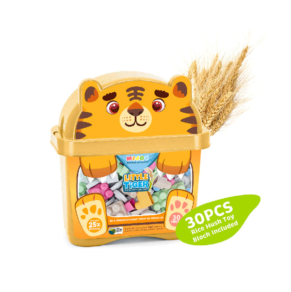 MIJOY Animal Storage Box with 30pcs Rice Husk Toy Blocks - Tiger