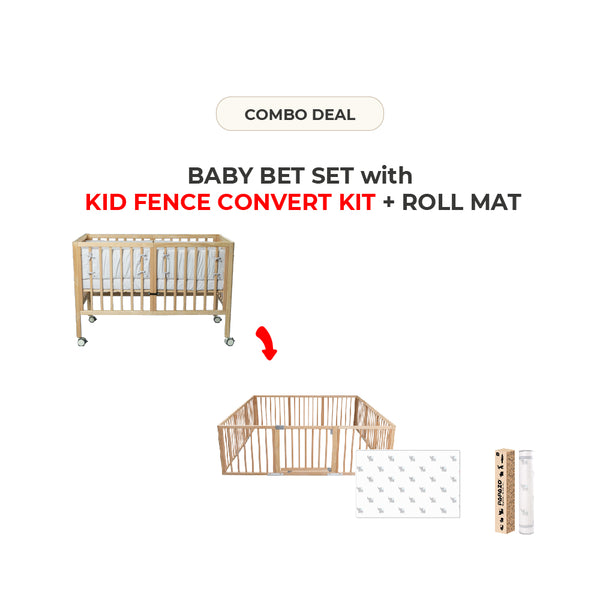 Baby Bed Set with Kids Fence Convert Kit + Roll Mat