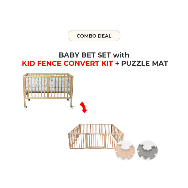 Baby Bed Set with Kids Fence Convert Kit + Puzzle Mat