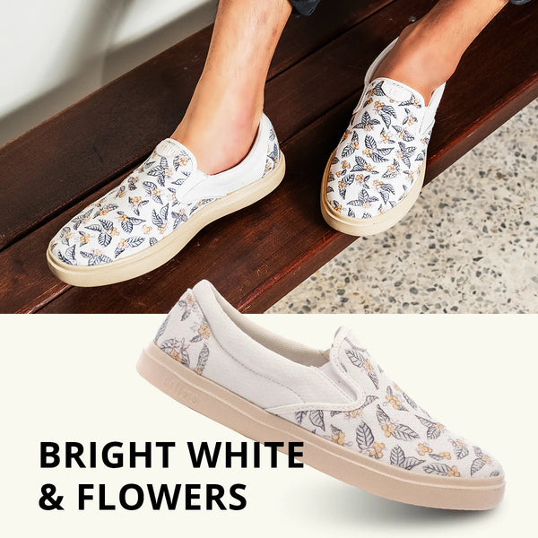 XpreSole Cody Coffee Sneakers - Bright White & Flowers [Women's Exclusive] - Artilife