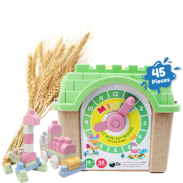 MIJOY Storage Box with 45 Pieces Rice Husk Toy Blocks